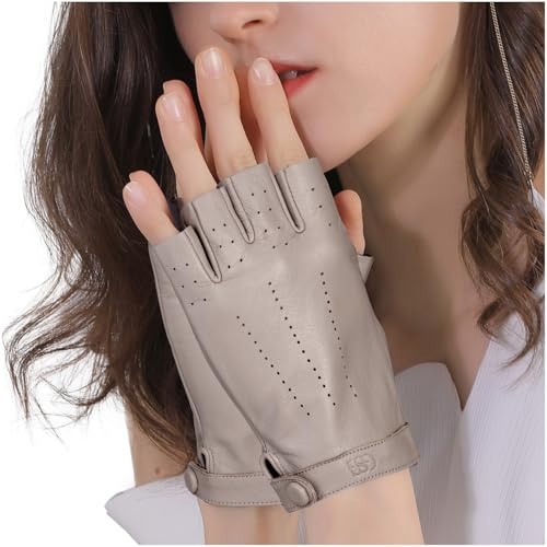 GSG SINCE 1998 Fingerlose Lederhandschuhe Damen Schafsleder Beige S