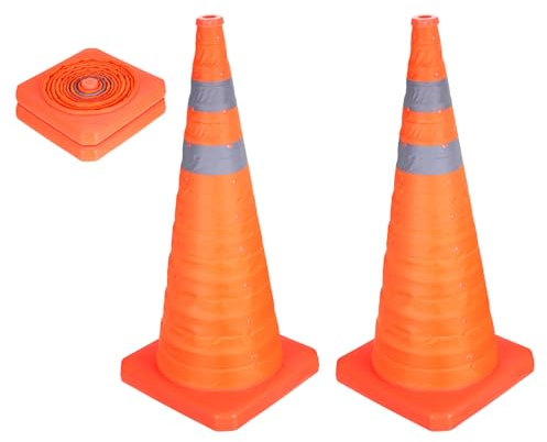 PATIKIL Coni Segnaletici Pieghevoli 28 2 Pezzi, Coni Sicurezza Arancione con Collare Riflettente per Parcheggio Formazione Guida Pratica Emergenza Barriera Stradale