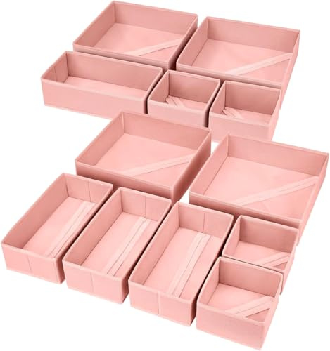 DIMJ Organizadores de Cajones - 12 Cajas Almacenaje Plegables de Tela Para Guardar Ropa, Organizador de Cajones Armarios No Tejidos, Calcetines, Ropa Interior, Corbatas, Rosa