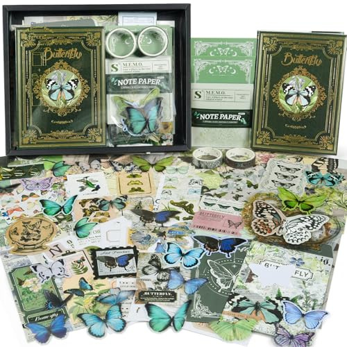 Scrapbook-tillbehörssats, vintage junk journal-material, scrapbooking-kit med estetiska ephemera-klistermärken, brevpappersset, bullet journal-kit, kollage-hantverkstillbehör present för vuxna kvinnor