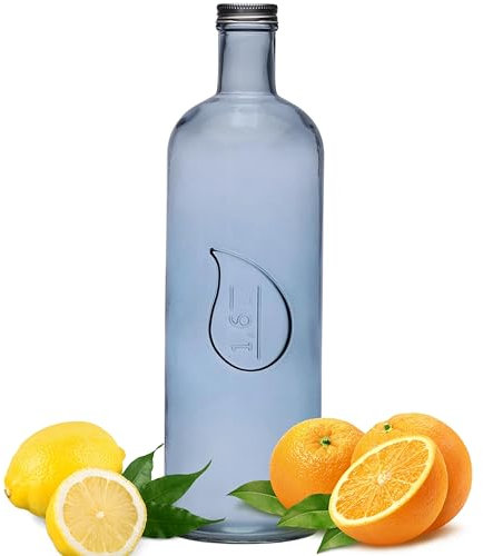 BELUKO Bouteille d'eau en verre, 1 litre, 1,6 litres, bouteille en verre avec couvercle, Lait et Jus Carafe en Verre, Carafe Pichet Eau (BLEU 1,6 LITRES)