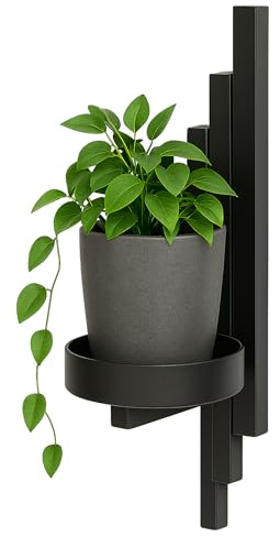FRAMADO - Pflanzregal Wand - Blumenhalter Hängend - aus Metall, Moderne Wand Deko für Wohnzimmer, Jugendzimmer, Schlafzimmer, Küche - 12x15x32cm - Schwarz - Topflochdurchmesser 12 cm