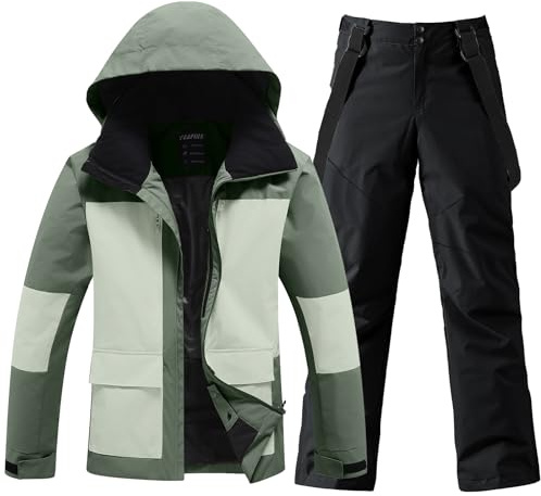 HOTIAN Conjunto de chaqueta y pantalones de esquí para hombre, traje de nieve de invierno, cálido, traje impermeable y a prueba de viento para la nieve, conjunto de snowboard, L