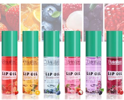Set med 6 stycken klargörande läppglans, fruktsmakande läppolja set, roll-on läppbalsam-set, transparent glänsande läppmakeup för torra och spruckna läppar