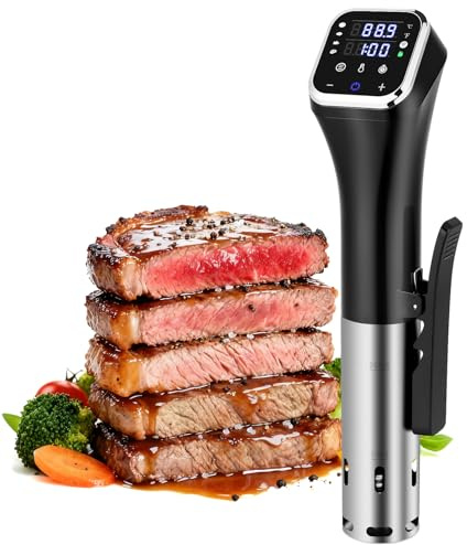 Appareil sous-vide avec cuiseur sans fil de précision : 1100 W, contrôle de la température de l'application de 40 °C à 90 °C, thermostat submersible IPX7 et commande tactile