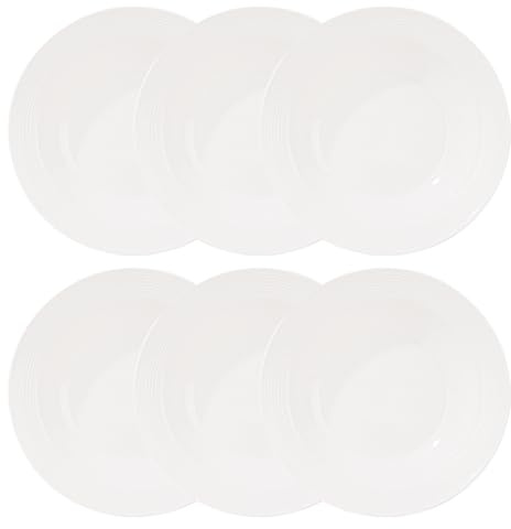 VEGOATY 6 platos de pasta grandes, 21,5 x 3,5 cm, juego de platos de pasta, cuencos reutilizables de porcelana para pasta, plato hondo para pasta, ensalada, vajilla, sopas (blanco)