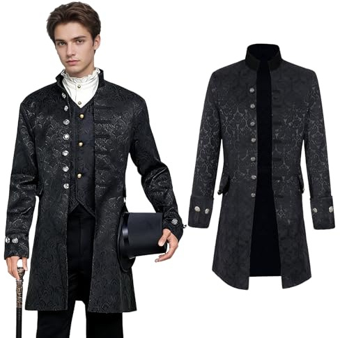 Men Steampunk Vintage Jacket for Halloween Steampunk-Themed Carnival Party | Medieval Victorian-Style Coat, Breathable Fabric, Lightweight, Versatile, All Day Wear for Carnival, Movie Role Cosplay