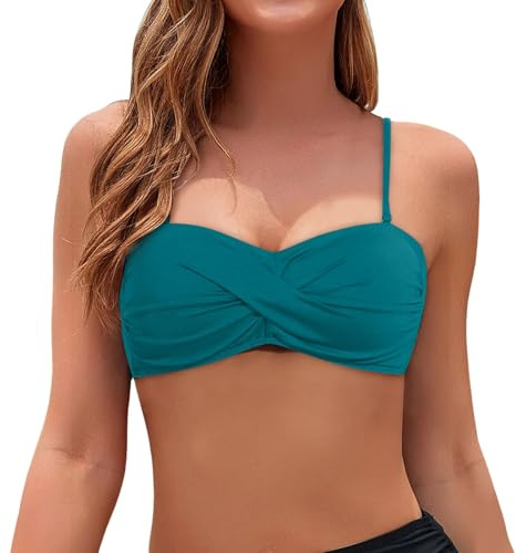 Bikini Reggiseno a Fascia Costume Bagno Top Donna Top Bikini Push Up Sexy Costume da Bagno Reggiseno Mare con Spalline Spaghetti Removable Costumi da Bagno Reggiseni Tinta Unita Spiaggia Nero #I319P