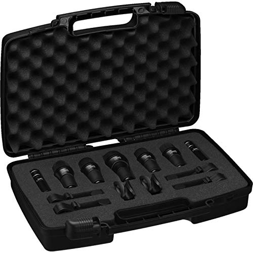 IMG STAGELINE DRUMSET-1 Schlagzeug-Mikrofon Set, 7-teilig, Instrumenten-Mikro Satz inkl. Aufbewahrungs-Koffer, Halterung und Adaper-Schraube, in Schwarz