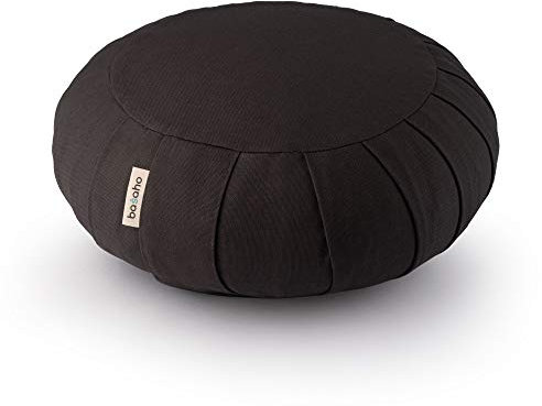 basaho CLASSIC Zafu Cojín de Meditación | Algodón Orgánico | Cáscara de Trigo Sarraceno | Funda Extraíble Lavable (Negro Zen)