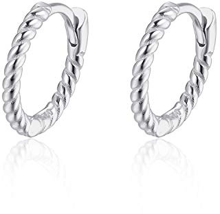 Boucles d'oreilles Créoles Torsadées en Argent 925 Plaqué Or Mini Créole Pour Homme Femme 7,5 mm 12 mm Fermoir à Charnière Cartilage Dormeuses Boucle d'oreille
