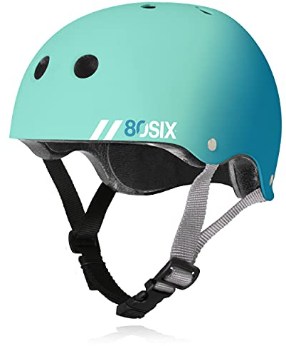 80Six Casco da skate per bambini con doppia certificazione, per ragazzi/ragazze dai 5 ai 14 anni in su, triplo comfort e protezione, perfetto per pattini a rotelle, bici, scooter, BMX, skateboard,