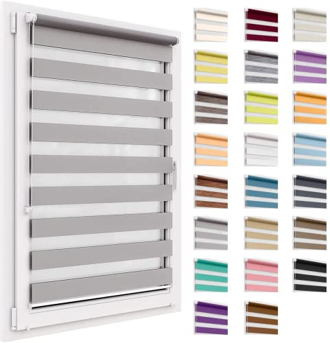 Tenda a rullo per interni, tende oscuranti per interni senza forare, doppio strato Giorno e Notte, per Finestra o Porta, facile Fissaggio a Clip Senza Viti, veneziane da interno 77x220cm