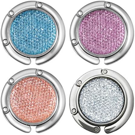 4-pack hopfällbara väskkrokar skrivbord väska krokar kristall diamant bordsväska vikbara plånbokskrokar