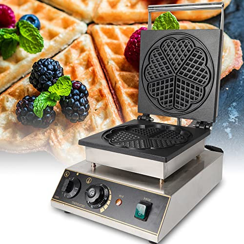 KinHall Piastra per waffle a forma di cuore, macchina per waffle, piastra per waffle classiche, rivestimento antiaderente, 1750 W, in acciaio inox