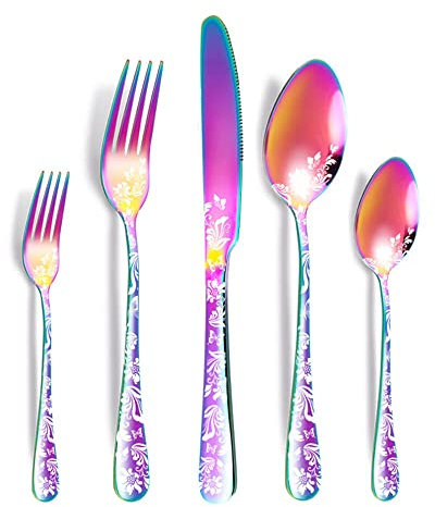 Set di Posate, Aoresac Posate Acciaio Inox da 20 pezzi per 4 Persone, Ideali per La Casa, Il Ristorante, Festa e Come Regalo, Lavabili in Lavastoviglie e Antiruggine (Colore)