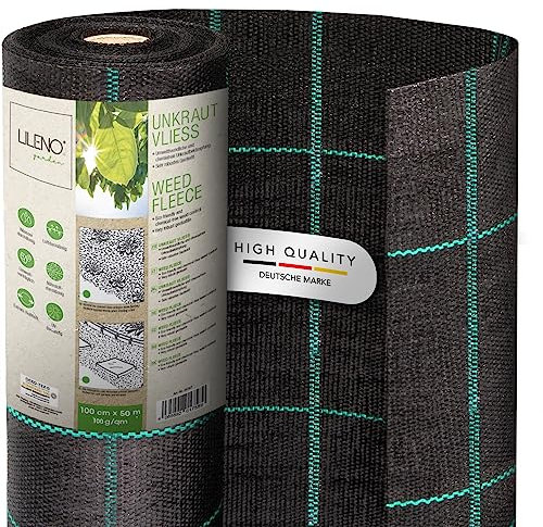 LILENO HOME 50 m², tessuto anti-erbacce [100 g/m²], pellicola per erbacce da giardino, permeabile all'acqua, resistente agli strappi, con griglia e resistente ai raggi UV [1 m x 50 m]