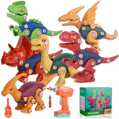Hanmulee Dinosaur Toys for 3 4 5 6 7 Year Old Boys, Kids Take Apart STEM Construction Building Sets with Electric Drill, Learning Educational Toy for Party Christmas Birthday Gifts Boys Girls Toddlers