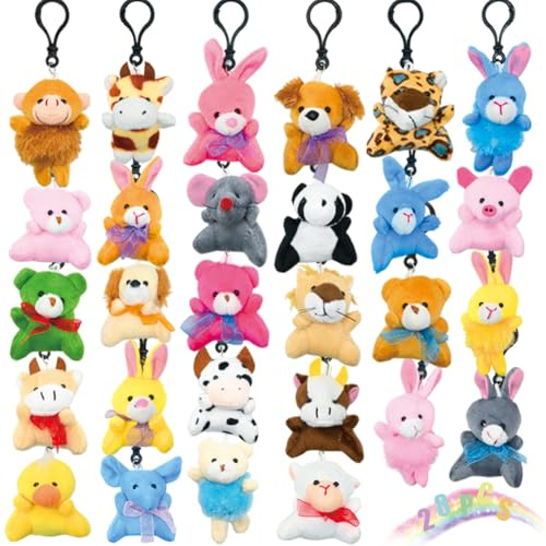 UMEELR 28PCS Valentine's Day Mini Plush Animals Toys, Small Stuffed Animal Keychain Cards for Valentine's Classroom Gift Exchange, School Prizes Valentines Party Favors Easter Basket Stuffers
