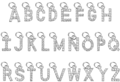 QUARKZMAN Buchstabenanhänger, 26 Stück - Strass-Alphabet-Anhänger, A-Z Großbuchstaben für DIY-Namensarmbänder, Halskettenanhänger, Schmuckherstellung (Weißgold)