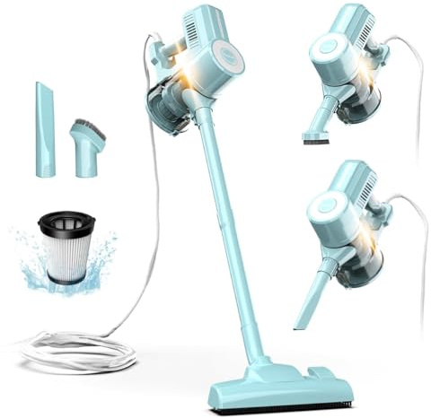 Roomie Tec Corded Stick Vacuum Cleaner - 450W, Lightweight 2 in 1 Handheld with Powerful Suction, Bagless HEPA Filter, Large Dust Capacity, 20ft Cable - Ideal for Floors, Dorm Room, & Home Cleaning