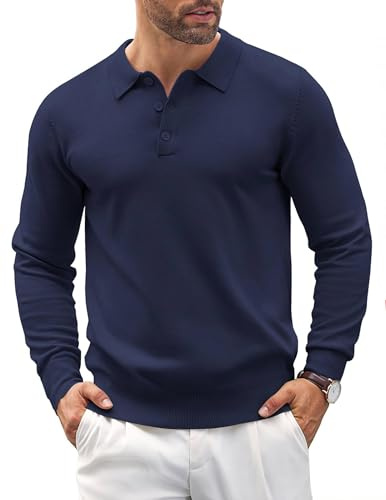 COOFANDY Polotröja för män, långärmad stickad tröja med polokrage, basic polotröja, tröja, enfärgad tröja