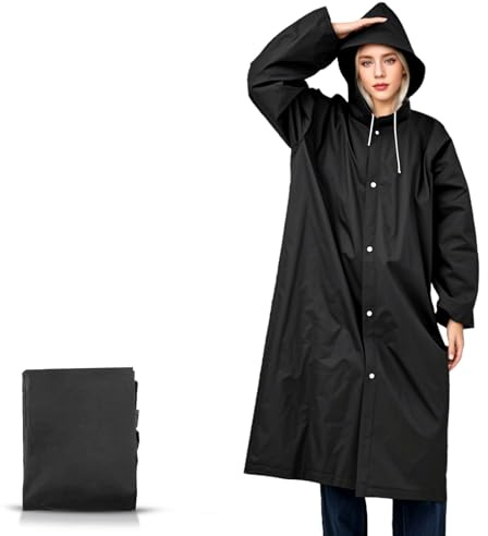 WOHSEROM 1 Pack Rain Ponchos for Adults Reusable, Thickened EVA Travel Raincoat Jacket with Hoods and Sleeves, Lightweight Waterproof Capes Ponchos for Men Women Outdoor Hiking Camping Travel