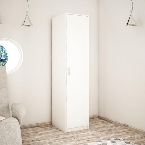 Home Collective Kleiderschrank mit 1 Tür, 1 Kleiderstange und 2 Einlegeböden, Garderobenschrank 45 cm breit Schrank schmal Matte Oberfläche, ideal für Schlafzimmer, Wohnzimmer, Flur | weiß