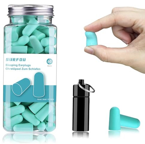 SURFOU Ohrstöpsel zum Schlafen 60 Paare, Geräuschreduzierung 38dB, Wiederverwendbar & Umweltfreundlich, Bequemer Sitz für Seitenschläfer, Ideal für Reisen, Zuhause & Studium, Blaugrün