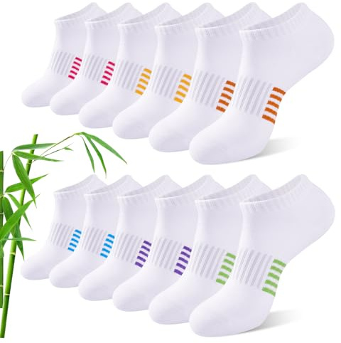 Effeet Bamboo Trainer Socks Womens 6 Pairs, Breathable Cushioned Ladies Ankle Socks, Anti Blister Short Athletic Sports Running Sock, Low Cut Summer Walking Sock, White 6-8