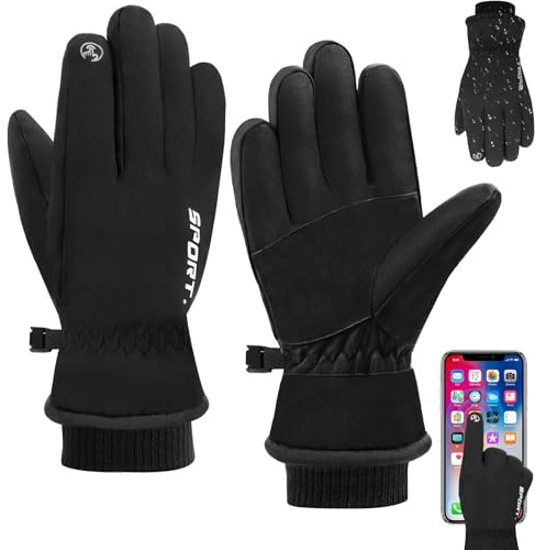 Adiwo Gants de Ski pour Homme, Gants Chauds d'hiver Coupe-Vent, Gant d'hiver Imperméables Antidérapant Écran Tactile, Poignet Réglable pour Conduite Cyclisme Randonnée Ski Activités de Plein Air (L)