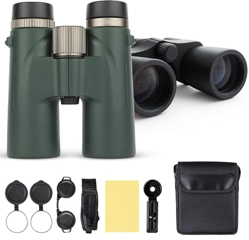 Binoculares 12x42 HD para Adultos: compactos, Resistentes al Agua y al empañamiento, para observación de Aves, Caza y Viajes (Green)