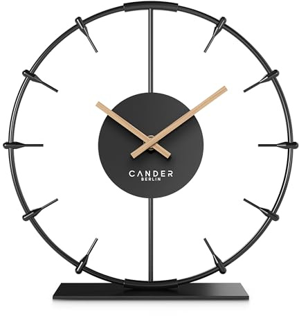 Cander Berlin Ilmera Tischuhr lautlos 18 cm Metall Holzzeiger ohne Tickgeräusche modern schwarz Wohnzimmer Küche Vintage