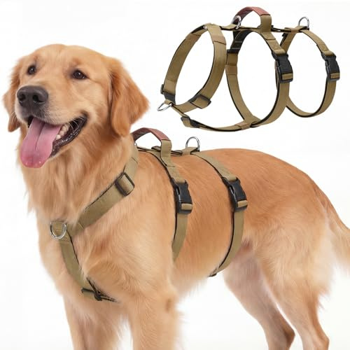 Ledeak Arnes Perro Grande Mediano, Arnes Perro Antitirones Transpirable con Mango de Control, Arnés Anti Tirones, Chaleco Ajustable y Antiescape para Adiestramiento y Paseos, Dog Harness (Caqui, XL)