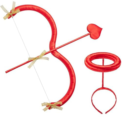 NIDONE Set de Arco y Flechas de Cupido, Flechas de Talla única. Accesorios para el Disfraz de Cupido de San Valentín, Accesorios para Bodas, cumpleaños, Cosplay y Disfraces, fotográficos, Rojo