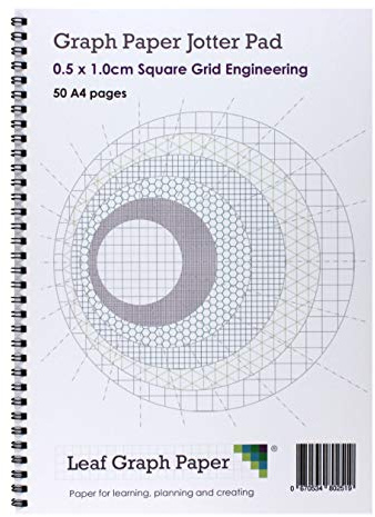 A4 0.5 cm carré Papier millimétré bloc-notes, ingénierie de 0.5 x 1.0 cm, 50 pages, tableau soutenu