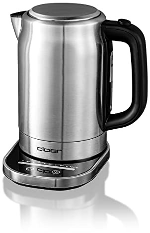 Cloer 4459 Touch-Wasserkocher 1,7 l mit Kalkfilter, Basis mit Glasoberfläche-LED-Anzeige, 60-100°C, Warmhaltefunktion, Wasserstandsanzeige, Überhitzungs- & Trockengehschutz, Edelstahl, 2200 Watt