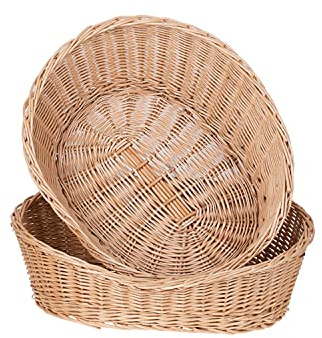 e-wicker24 Alles aus Weide uppsättning med 2 ovala naturfärgade pilskålar, pilskål, fruktskål för bakverk