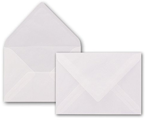 100x kleine Umschläge in Transparent Weiß DIN C7 8,1 x 11,4 cm mit Spitzklappe und Nassklebung in 100 g/m² - kleiner blanko Mini-Umschlag