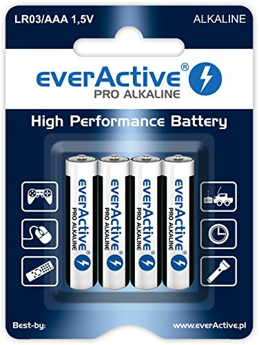 everActive Lot de 4 Piles AAA alcalines Pro Micro LR03 R03 1,5 V, Haute Performance, durée de Vie de 10 Ans, 1 Carte Blister