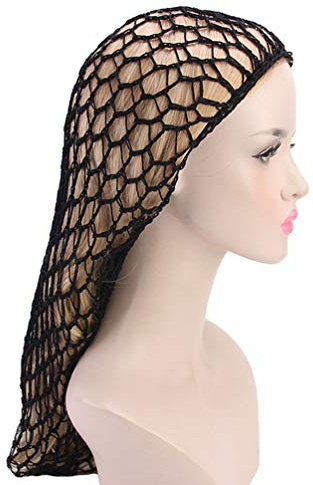 Long Style Net Sleeping Cap Crochet Hairnet Snood Hair Cover Beanie for Women, Black
