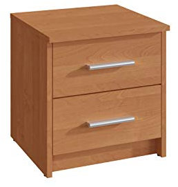 MATKAM Nachttisch 2S in klassischer Optik | H/B/T 41 x 40 x 35 cm, mit Zwei Schubladen | In verschiedenen Ausführungen erhältlich (Erle)