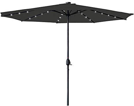 YRHome 300cm Sonnenschirm Alu Neigbar mit Handkurbel UV Schutz 40+ - Dunkelgrau Gartenschirm Terrassenschirm Marktschirm für Balkon, Garten, Terrasse(Anthrazit,3m mit LED)