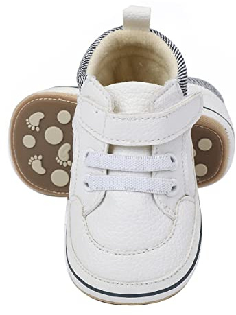 E-FAK Baby Shoes Boys Girls Infant Sneakers Non-Slip Rubber Sole Toddler Crib First Walker Shoes(08 White, 12-18 Months Infant)