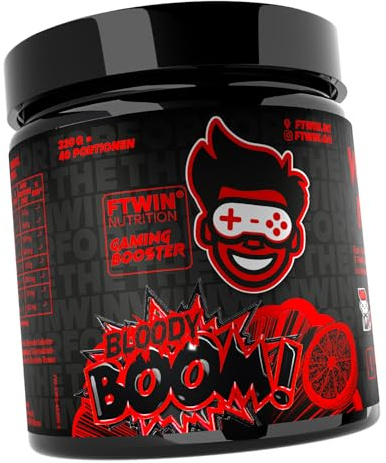 FTWIN® Nutrition Gaming Booster | Reflex, Focus, Energy, Endurance | 40 Servings | Für Gamer und E-Sportler | Perfekt für lange und intensive Gaming-Sessions (320 g, Bloody Boom)