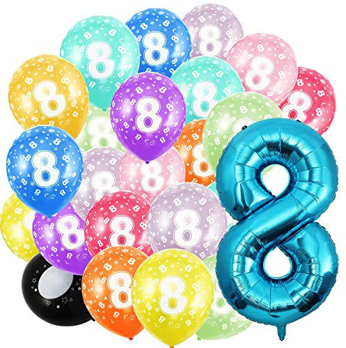 Palloncino con numeri di compleanno, 8 anni e 20 pezzi, 30 cm, in pellicola, blu da 40 a 101 cm, decorazione di compleanno, con elio, per uomini, donne, feste di compleanno