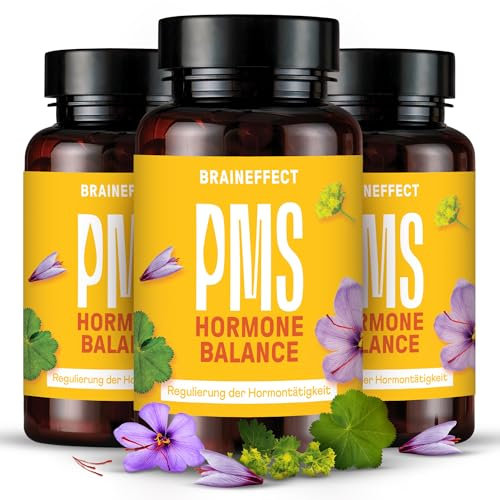 BRAINEFFECT Hormon Balance | Premium Natürliche Zyklusregulierende PMS & Wechseljahre Kapseln | Ohne Nachteiligem Mönchspfeffer | Botanicals, Vitamin B6 & Magnesium |180 Kapseln