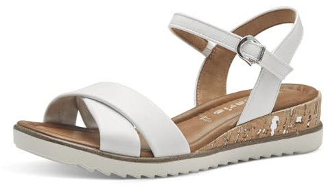Tamaris Damen Plateau Sandalen Vegan Keilabsatz; WHITE/weiß; 40