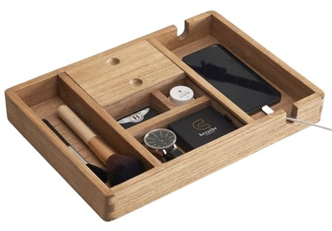 KIRIGEN Vassoio portaoggetti da comodino in legno Vassoio per gioielli Vassoio da scrivania per la casa e la camera da letto giallo-marrone