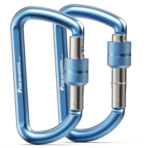 Freskaro 12kn Vielseitiger Karabinerhaken Groß & Klein, Schlüssel Karabiner, Großer Karabinerhaken mit Schraubverschluss, Sicherheitskarabiner - Ideal für Alltag & Mehr. Blau Carabiner 2St
